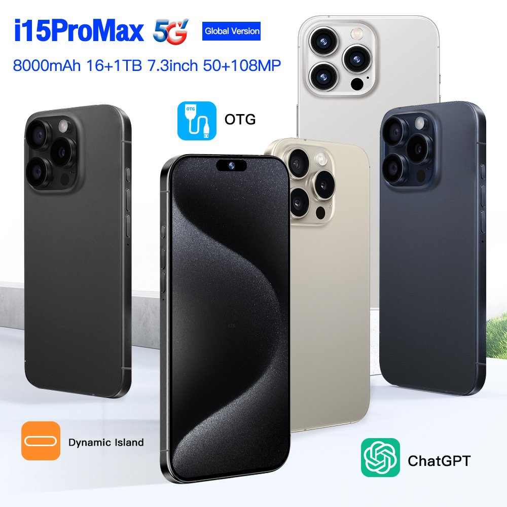 Original i15 phone 15 pro max neuf 6.7 inch 12GB + 512Gb Clone IOS smartphone 8-core celulares 15 pro max unlocked mobile phone
